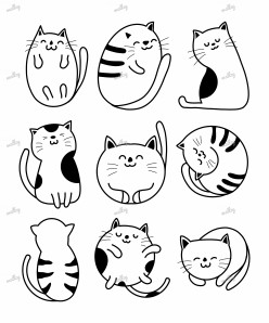 Cats - line art - black and white