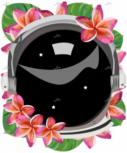 Astronaut surrounded by flowers and leaves 