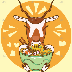 Cute deer eating noodles