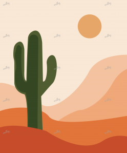 Abstract cactus and sun