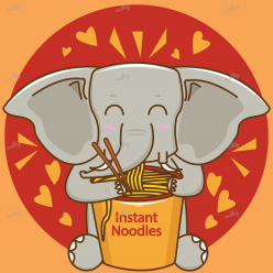 Cute elephant eating noodles